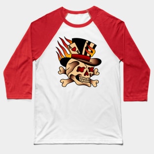 Flaming Top Hat Skull Baseball T-Shirt
